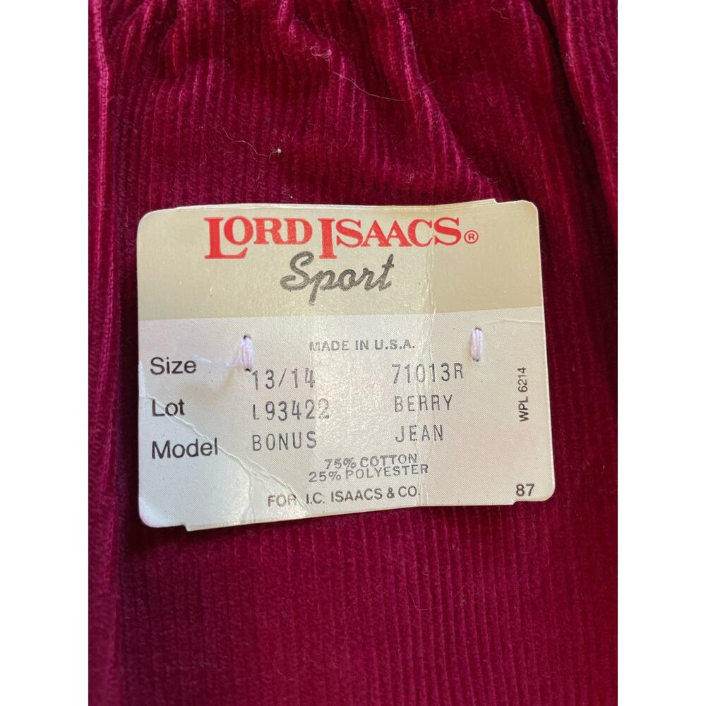 80's (1987) Vintage‎ New with Tags, Lord Isaacs Sport Corduroy, Sz 13/14 - Picture 5 of 7